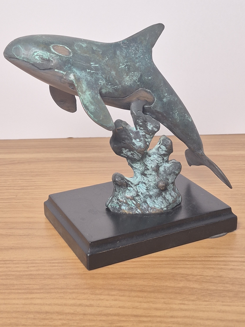 Vintage SPI Brass Orca Killer Whale Statue Verdigris Coastal Decor Figurine